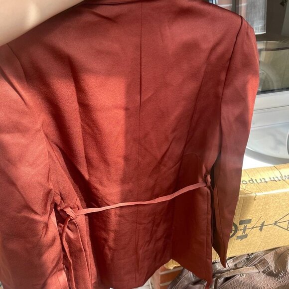 Puffed Shoulder Tie-Front Blazer - Oversized Sleeve Jacket - Picture 2 of 3